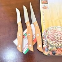 Bộ 3 dao tỉa hoa quả, rau củ quả, trái cây - Inox siêu bén - cán gỗ