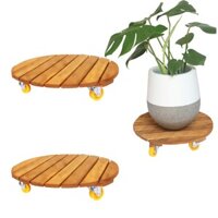 Bộ 3 Đế lót chậu bằng gỗ GREENHOME có bánh xe Tròn R40cm chịu lực 180kg Màu vàng- Giúp di chuyển các chậu cây một cách nhanh chóng