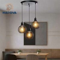 Bộ 3 Đèn thả lồng Chim HAPOVA JOYCE 68703 màu Đen cỡ 230mm  Tặng kèm bóng led AS Vàng - Đế tròn bộ 03