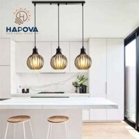 Bộ 3 Đèn thả lồng Chim HAPOVA JOYCE 68703 màu Đen cỡ 230mm  Tặng kèm bóng led AS Vàng - Đế thanh ngang