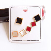 Bộ 3 Đôi Bông Tai Hình Vuông Titan Ko Đen TT 2910