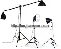 Bộ 3 đui đèn E27 + 3 chóa đèn đường kính 27cm + 3 chân đèn 2m + tay treo đèn