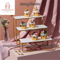 Bộ 3 Giá Kệ Tầng Đựng Bánh Vàng Gold Kèm Đĩa Sứ Trang Trí Tiệc, Sinh Nhật, Teabreak, Fingerfood