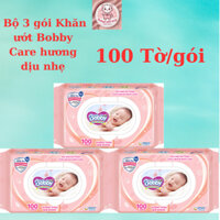 Bộ 3 gói Khăn ướt bobby hương dịu nhẹ gói 100 tờ