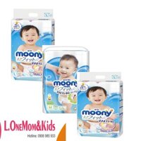 BỘ 3 GÓI TÃ DÁN/TÃ QUẦN MOONY NHẬT TẤT CẢ CÁC SIZE NB90/S84/M64/L54/XL44/M58/L44/XL38/XXL26