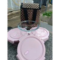 Bộ 3 hộp cơm thủy tinh vuông 520ml,tròn 620ml chịu nhiệt có kèm túi đựng (túi giao màu ngẫu nhiên)