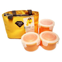 Bộ 3 hộp đựng cơm và túi giữ nhiệt Lock&lock HAF100Y3 - Vàng