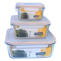 Bộ 3 hộp đựng thức ăn hình vuông (2450ml + 1180ml + 480ml ) Glasslock GL 155