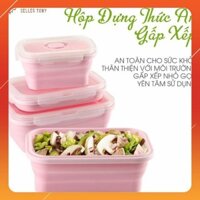 Bộ 3 hộp đựng thức ăn Silicon xếp gọn Baby hồng phần [Best Seller Tony]