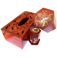 Bộ 3 Hộp Giấy, Hộp Trà, Hộp Tăm Gỗ Tự Nhiên TOKDODO  - Long Phụng Nhỏ