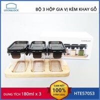Bộ 3 hộp nhựa đựng gia vị 180ml kèm khay gỗ Lock&Lock HTE570S3
