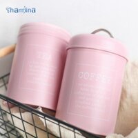 Bộ 3 Hộp Sắt Nhà Bếp Thiếc Trà Cà Phê Đường Hộp Bảo Quản Thực Phẩm Hộp Đựng Kẹo Snack Lọ Màu Hồng Kín Khí