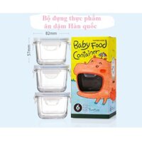 Bộ 3 hộp thủy tinh nắp vuông đựng đồ ăn dặm cho bé glasslock hàn quốc 210ml GL544
