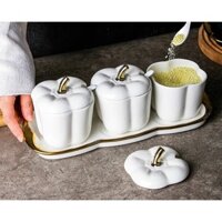 BỘ 3 HŨ ĐỰNG GIA VỊ BẰNG SỨ HINH TÁO - TRẮNG - XANH