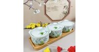 Bộ 3 hũ đựng mứt Tết bằng sứ (khay gỗ)