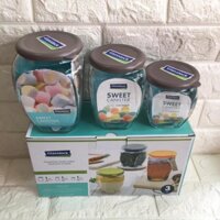 BỘ 3 HŨ THUỶ TINH ĐỰNG GIA VỊ NẮP NÂU GLASSLOCK IG674