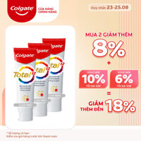 Bộ 3 Kem đánh răng Colgate diêt vi khuân Total Clean Mint hương bac ha bảo vệ toàn diện 12h 170gtuýp