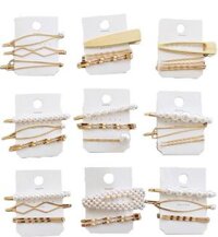Bộ 3 kẹp tóc kim loại xi vàng thiết kế phối ngọc trai giả sang trọng - 9