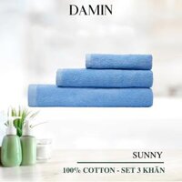 Bộ 3 khăn mặt, tắm, gội Damin Sunny - màu xanh