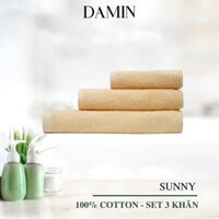 Bộ 3 khăn mặt, tắm, gội Damin Sunny - màu vàng