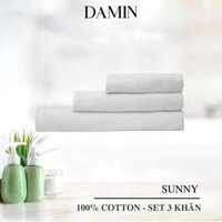 Bộ 3 khăn mặt, tắm, gội Damin Sunny - màu trắng