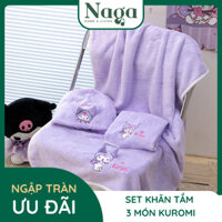 Bộ 3 Khăn tắm du lịch Kuromi dễ thương cao cấp thấm hút nhanh mau khô họa tiết có thể làm quà tặng