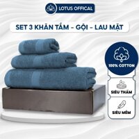Bộ 3 Khăn Tắm, Gội, Lau mặt Lotus 100% Cotton, Mềm Mịm, Thấm Hút, Không Ra Màu