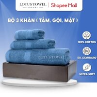 Bộ 3 Khăn Tắm, Gội, Lau mặt LOTUS TOWEL 100% Cotton Cao Cấp Mềm Mịn Thấm Hút Không Ra Màu
