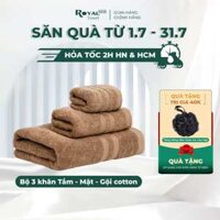 Bộ 3 khăn tắm gội mặt Royal Towel 100% cotton dày dặn thấm hút, không đổ lông, dùng cho gia đình, spa, khách sạn