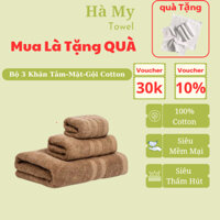 Bộ 3 Khăn Tắm, Khăn Mặt, Khăn Gội Đầu Với Sợi Bông Cotton dày, siêu mềm, Không Ra Màu, Có Thể Dùng Làm Khăn Tắm Cho Bé