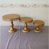 Bộ 3 Khay Kệ Bánh Tròn Vàng Gold SML Trang Trí Sinh Nhật, Khai Trương, Bày Tiệc Buffet, Teabreak