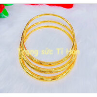 Bộ 3 kiềng cưới tròn làm từ bạc mạ vàng 24 bên ngoài khoá xoay chạm thủ công có khằn(đé) đặc ruột