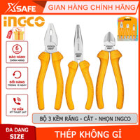 Bộ 3 kìm INGCO HKPS08311 gồm kềm răng 7inch, kềm cắt và kềm mỏ dài 6inch, tay cầm chắc chắn - chính hãng