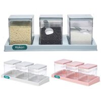Bộ 3 lọ gia vị vuông HOKORI 2941 - Trong suốt, kèm muỗng