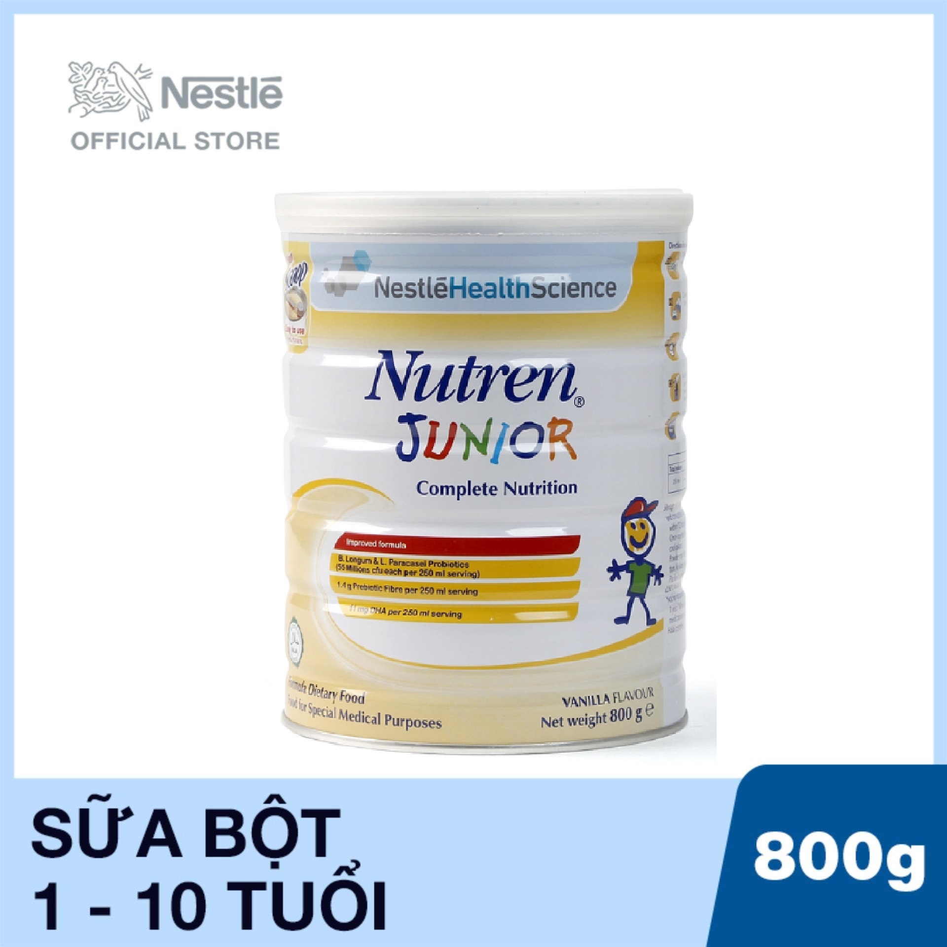 Bộ 3 lon Thực phẩm dinh dưỡng y học Nutren Junior 800g (1-10 tuổi)