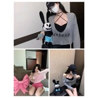 Bộ 3 Món Áo Crt Nữ Dài Tay WEEKEND Kèm Áo Yếm Bra Mút Ngực Quần Short Nữ 2 Màu