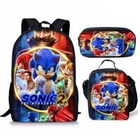 Bộ 3 Món Ba Lô Túi Đựng Bút Họa Tiết Sonic Sony Cho Học Sinh