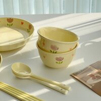 [Bộ 3 Món] Bát Gốm Có Thìa Đũa Hộ Gia Đình Bát Cơm Bộ Đồ Ăn Gốm Sứ Đơn Giản