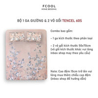 Bộ 3 món ga gối lụa Tencel 60S cao cấp FCOOL, gồm 2 vỏ gối 50x70 và 1 ga giường size 1m6 1m8 2m2 (may theo yêu cầu)
