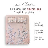 Bộ 3 món ga gối lụa Tencel 60S cao cấp LEE CORNER, gồm 2 vỏ gối 50x70 và 1 ga giường size 1m6 1m8 2m2 (may theo yêu cầu)