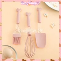 Bộ 3 Món Làm Bánh màu hường bằng Silicon: Phới Trộn Bột+cây đánh trứng+chổi phết bánh /16.5/ - HongThuyQ7