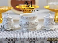 Bộ 3 món lư hương đựng nhang, muối gạo Trắng Hoa Sen