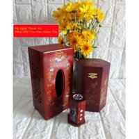 Bộ 3 món tiện ích gỗ hương ,Hộp Trà trung loại cao 16cm, hộp tăm,hộp giấy chữ nhật - COM3T16