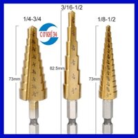 Bộ 3 mũi khoan tháp tầng bước titanium 3.17-19mm khoan sắt,tôn
