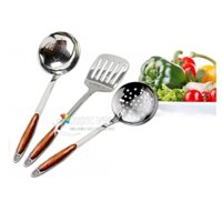 Bộ 3 muôi canh + muôi lẩu + xẻng lật xào inox 304.