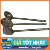 Bộ 3 muôi canh, xẻng xào, xẻng lật inox size đại dành cho bếp ăn tập thể, nhà hàng, khách sạn