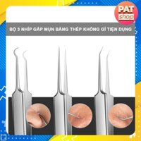 Bộ 3 Nhíp gắp mụn bằng thép không gỉ tiện dụng NGM#3C