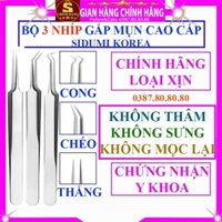 Bộ 3 Nhíp gắp mụn đầu đen cám ẩn cao cấp Sidumi đầu cong thẳng chéo nặn lấy nhổ mụn ở mũi mặt gắn mi giả gắp linh kiện