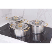 Bộ 3 Nồi Camel Inox 304 Cao Cấp - Bộ Nồi Inox đáy 3 Lớp Nguyên Khối Sử Dụng Cho Mọi Loại Bếp