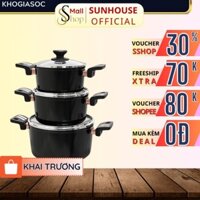 Bộ 3 nồi Ceramic bếp từ 2022 Sunhouse SHG2003MCA kích thước 18cm 20cm 24cm - Chính hãng - SSHOP
